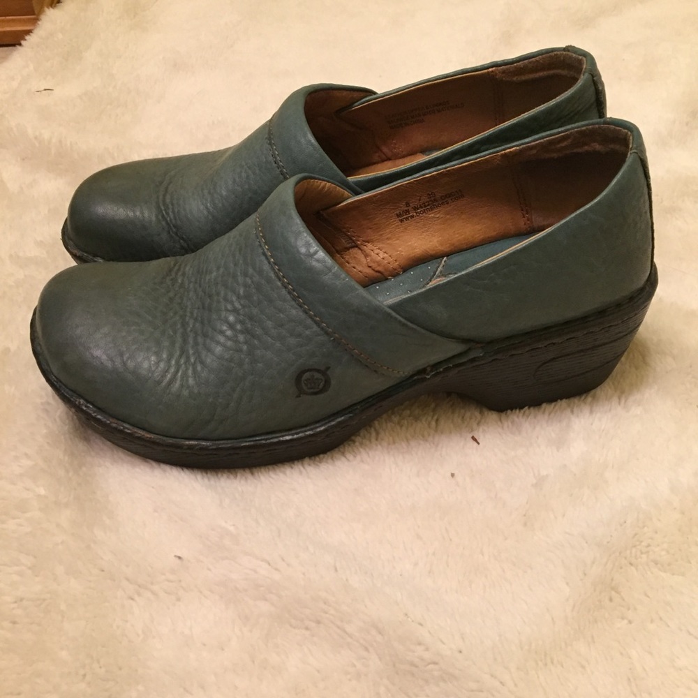 Teal leather clogs